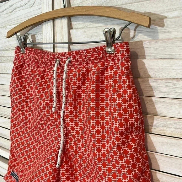 TOOBYDOO NY Youth Boys 9-10 Large Red White Geo Print Swim Trunks Bathing Suit - Picture 3 of 8
